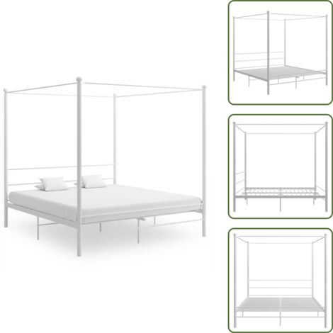 The Living Store Letto a Baldacchino Bianco in Metallo 200x200 cm - Letto in metallo