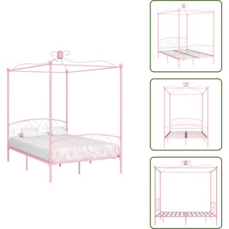 The Living Store Letto a Baldacchino Rosa in Metallo 120x200 cm - Letto in metallo