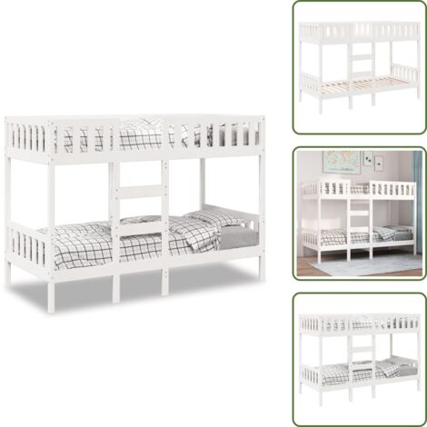 The Living Store Letto a Castello Bianco 90x190 cm in Legno Massello di Pino - Letto a castello in legno