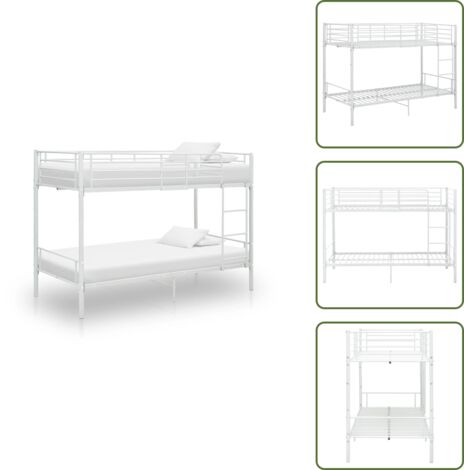 The Living Store Letto a Castello Bianco in Metallo 90x200 cm - Letto in Metallo