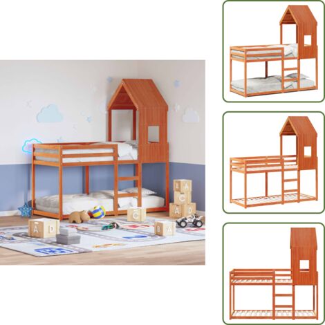 The Living Store Letto a Castello con Tetto Cera 90x200 cm Legno Massello Pino - Letto con tetto