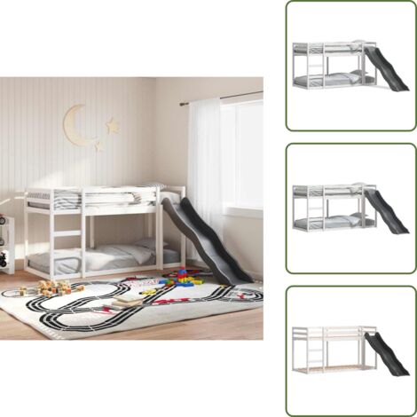 The Living Store Letto a Castello Scivolo e Scala Bianco 90x190 cm Legno di Pino - Scivolo per bambini