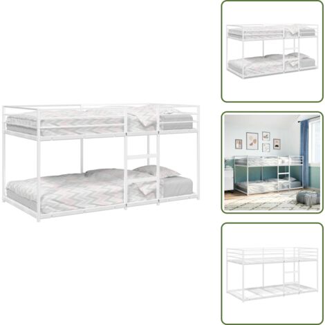 The Living Store Letto a Castello senza Materasso Bianco 90x200 cm in Acciaio - Letto a soppalco