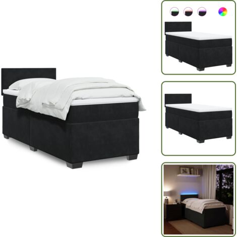 The Living Store Letto a Molle con Materasso Nero Singolo in Velluto - Materasso a molle insacchettate
