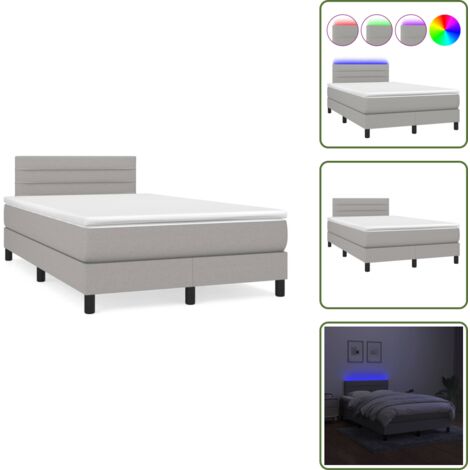 The Living Store Letto a Molle Materasso e LED Grigio Chiaro 120x190 cm Tessuto - Materasso a molle