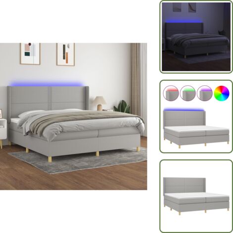 The Living Store Letto a Molle Materasso e LED Grigio Chiaro 200x200 cm Tessuto - Materasso a molle