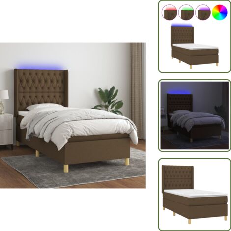 The Living Store Letto a Molle Materasso e LED Marrone Scuro 90x200cm in Tessuto - Materasso a molle