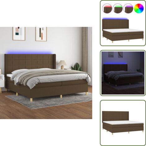 The Living Store Letto a Molle Materasso e LED Marronescuro 200x200cm in Tessuto - Materasso a molle