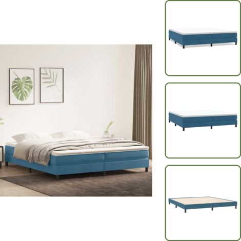 The Living Store Letto a Molle senza Materasso Blu Scuro 200x220 cm in Velluto - Letto a molle senza materasso