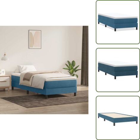 The Living Store Letto a Molle senza Materasso Blu Scuro 90x220 cm Velluto - Letto a molle senza materasso