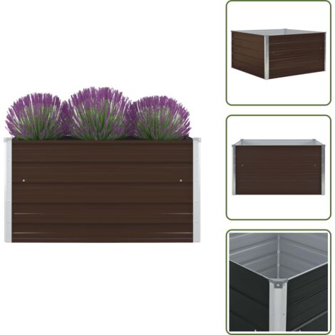 The Living Store Letto Coltura Rialzato 100x100x45cm in Acciaio Zincato Marrone - Coltivazione in giardino