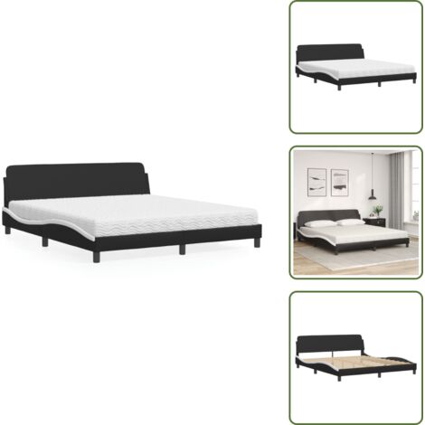 The Living Store Letto con Materasso Dover Nero e Bianco 180x200 cm in Similpelle - Materasso in schiuma