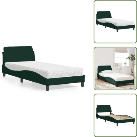 The Living Store Letto con Materasso Dover Verde Scuro 80x200 cm in Velluto - Materasso in schiuma