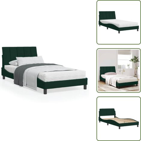 The Living Store Letto con Materasso Hanko Verde Scuro 100x200 cm in Velluto - Materasso in schiuma