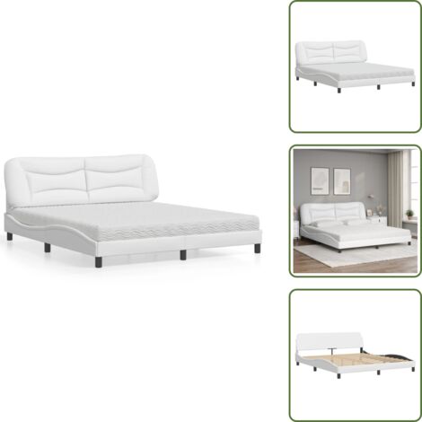The Living Store Letto con Materasso Hvar Bianco 180x200 cm in Similpelle - Materasso in schiuma