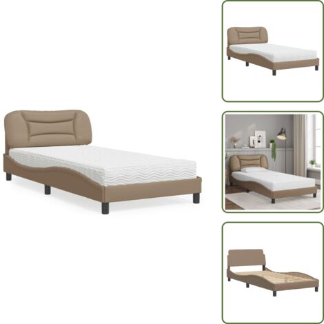 The Living Store Letto con Materasso Hvar Cappuccino 100x200cm Similpelle - Materasso in schiuma