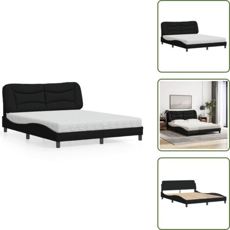 The Living Store Letto con Materasso Hvar Nero 160x200 cm in Tessuto - Materasso in schiuma