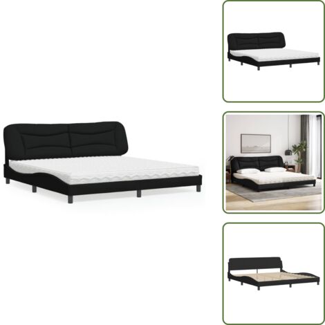 The Living Store Letto con Materasso Hvar Nero 200x200 cm in Tessuto - Materasso in schiuma