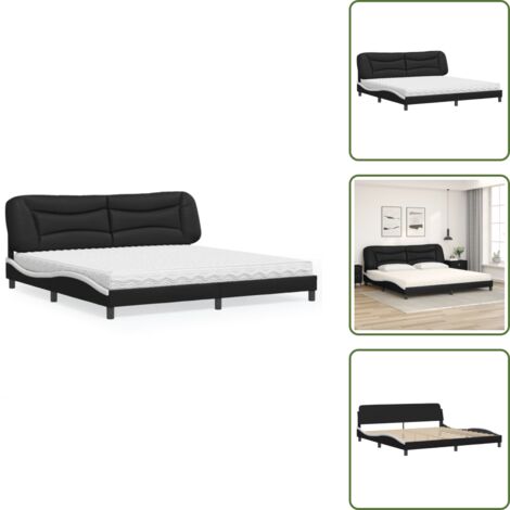 The Living Store Letto con Materasso Hvar Nero e Bianco 200x200cm in Similpelle - Materasso in schiuma