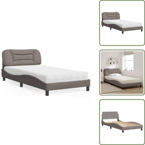 The Living Store Letto con Materasso Hvar Tortora 100x200 cm in Tessuto - Materasso in schiuma