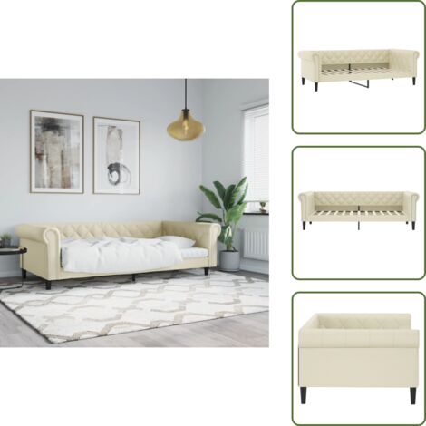 The Living Store Letto da Giorno Crema 100x200 cm in Similpelle - Divano letto