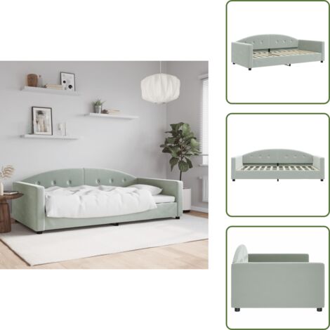 The Living Store Letto da Giorno Grigio Chiaro 100x200 cm in Velluto - Divano letto