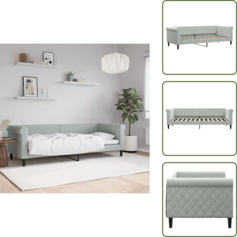 The Living Store Letto da Giorno Grigio Chiaro 80x200 cm in Velluto - Divano letto