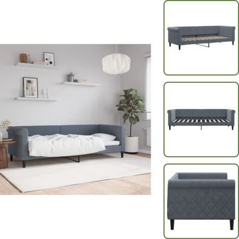 The Living Store Letto da Giorno Grigio Scuro 80x200 cm in Velluto - Divano letto