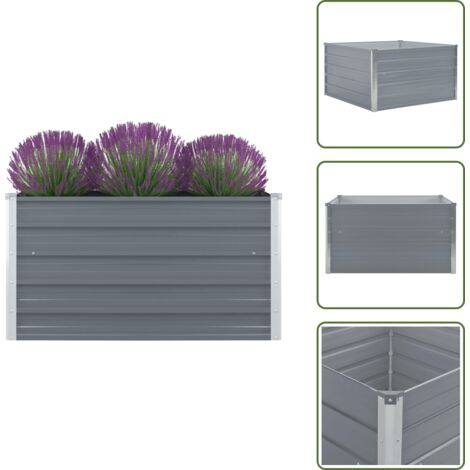 The Living Store Letto di Coltura Rialzato 100x100x45 cm Acciaio Zincato Grigio - Coltivazione