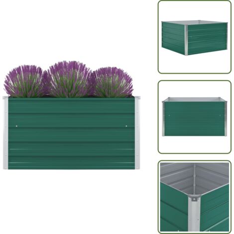 The Living Store Letto di Coltura Rialzato 100x100x45cm in Acciaio Zincato Verde - Coltivazione