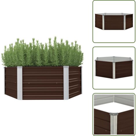 The Living Store Letto di Coltura Rialzato Marrone 129x129x45cm Acciaio Zincato - Fioriera da giardino