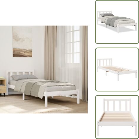 The Living Store Letto Extra Lungo senza Materasso Bianco 100x210 cm in Pino - Letto extra lungo