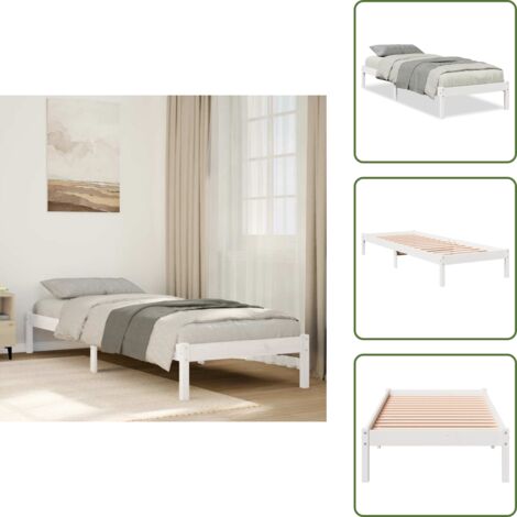 The Living Store Letto Extra Lungo senza Materasso Bianco 100x210 cm in Pino - Letto extra lungo