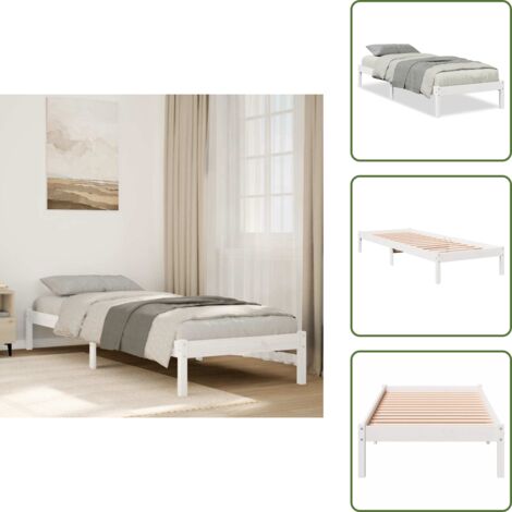 The Living Store Letto Extra Lungo senza Materasso Bianco 90x210 cm in Pino - Letto extra lungo
