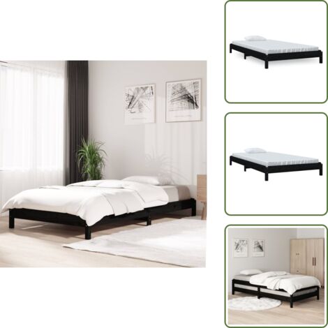 The Living Store Letto Impilabile Nero 80x200 cm in Legno Massello di Pino - Letto in legno