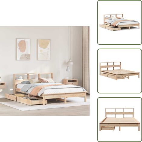 The Living Store Letto Libreria senza Materasso 135x190 cm in Legno di Pino - Letto con cassetto