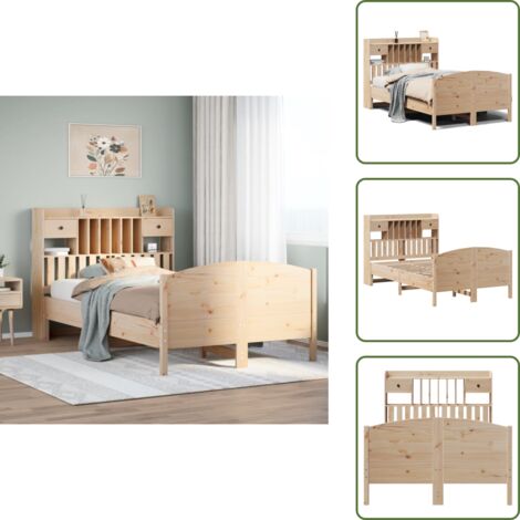 The Living Store Letto Libreria senza Materasso 135x190 cm in Legno di Pino - Letto con testiera