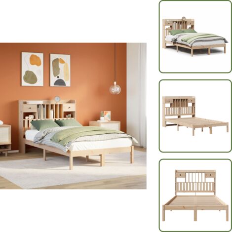 The Living Store Letto Libreria senza Materasso 135x190 cm in Legno di Pino - Letto con testiera