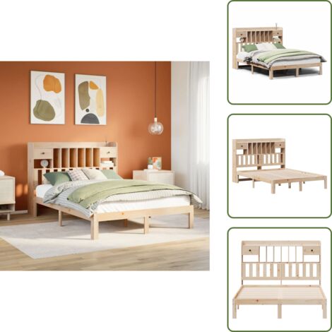 The Living Store Letto Libreria senza Materasso 140x200 cm in Legno di Pino - Letto con cassetti