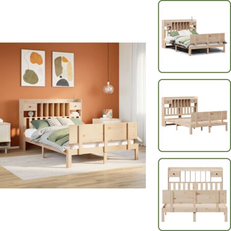 The Living Store Letto Libreria senza Materasso 140x200 cm in Legno di Pino - Letto con testiera