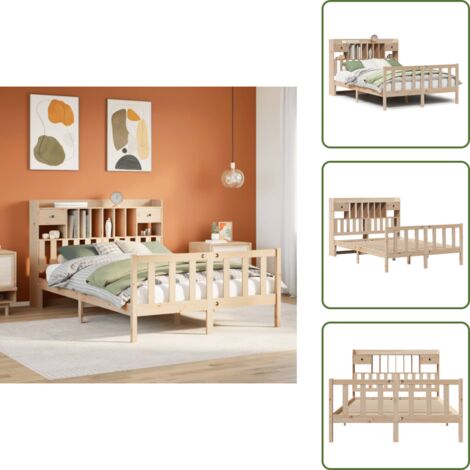 The Living Store Letto Libreria senza Materasso 140x200 cm in Legno di Pino - Letto con testiera