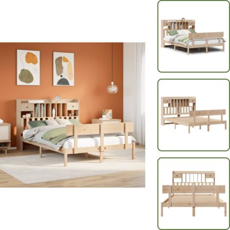The Living Store Letto Libreria senza Materasso 140x200 cm in Legno di Pino - Letto con testiera