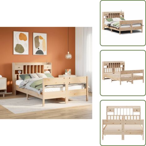 The Living Store Letto Libreria senza Materasso 140x200 cm in Legno di Pino - Letto con testiera