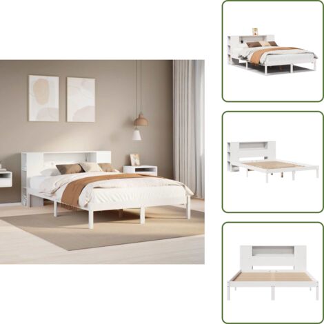 The Living Store Letto Libreria senza Materasso Bianco 160x200 cm Legno di Pino - Letto con testiera