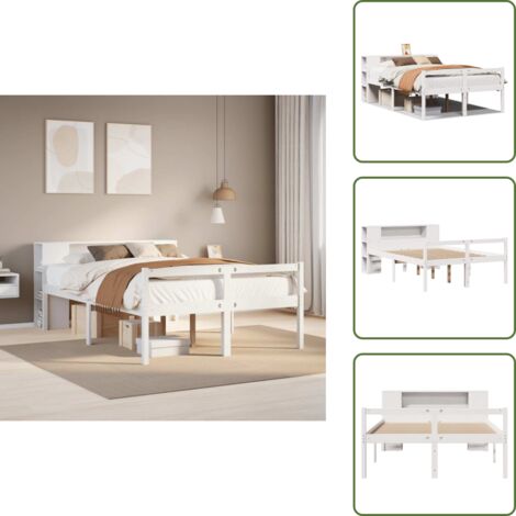 The Living Store Letto Libreria senza Materasso Bianco 160x200 cm Legno di Pino - Letto con testiera
