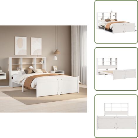 The Living Store Letto Libreria senza Materasso Bianco 160x200 cm Legno di Pino - Letto con testiera