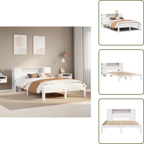 The Living Store Letto Libreria senza Materasso Bianco 160x200 cm Legno di Pino - Letto con testiera