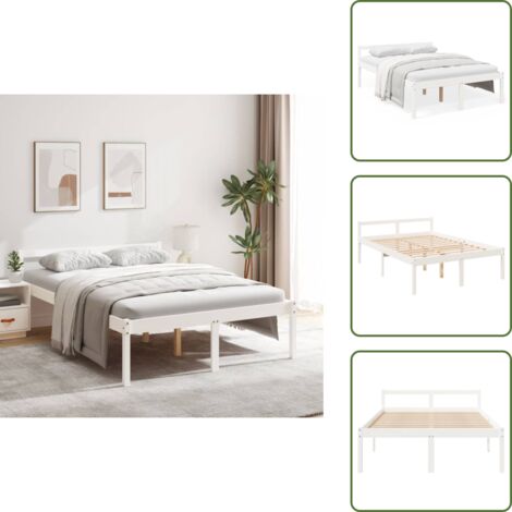 The Living Store Letto per Anziani Bianco 140x190 cm in Legno Massello di Pino - Letto in legno