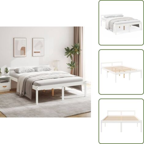 The Living Store Letto per Anziani Bianco 160x200 cm in Legno Massello di Pino - Letto in legno