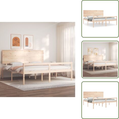 The Living Store Letto per Anziani con Testiera 200x200 cm in Legno Massello - Letto in legno